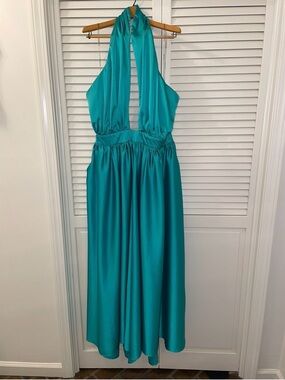 Deep Plunge Halter Wide Leg Jumpsuit